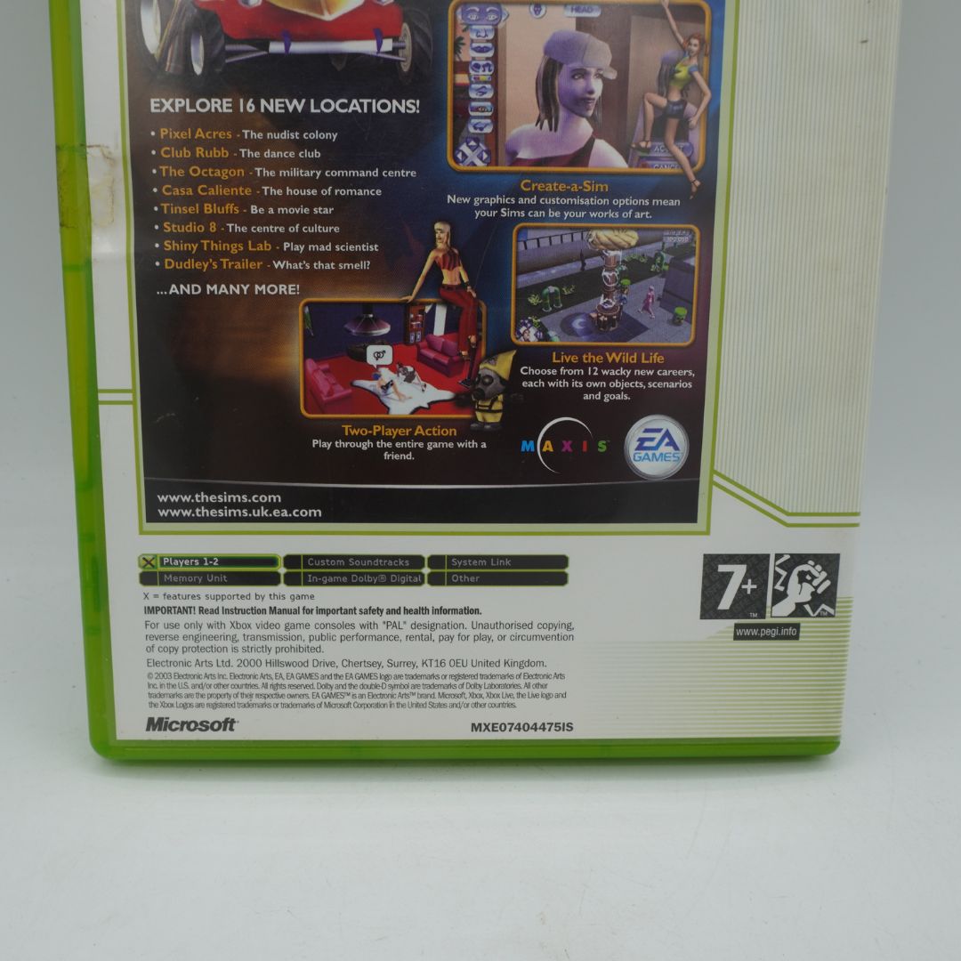 Back of a video game box with text and graphics, featuring EA and Microsoft branding.