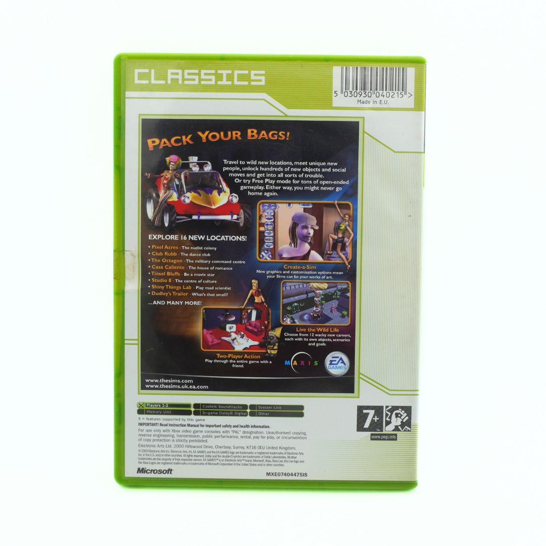 Back cover of a Microsoft game box with graphics and text on a white background