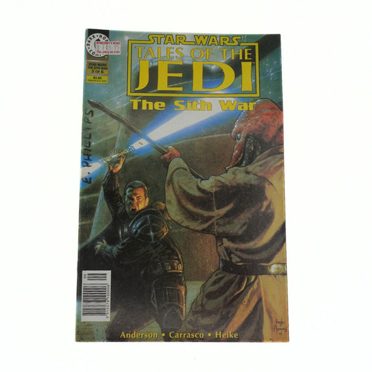 Comic book cover of 'Star Wars: Tales of the Jedi - The Sith War' featuring two characters with lightsabers.