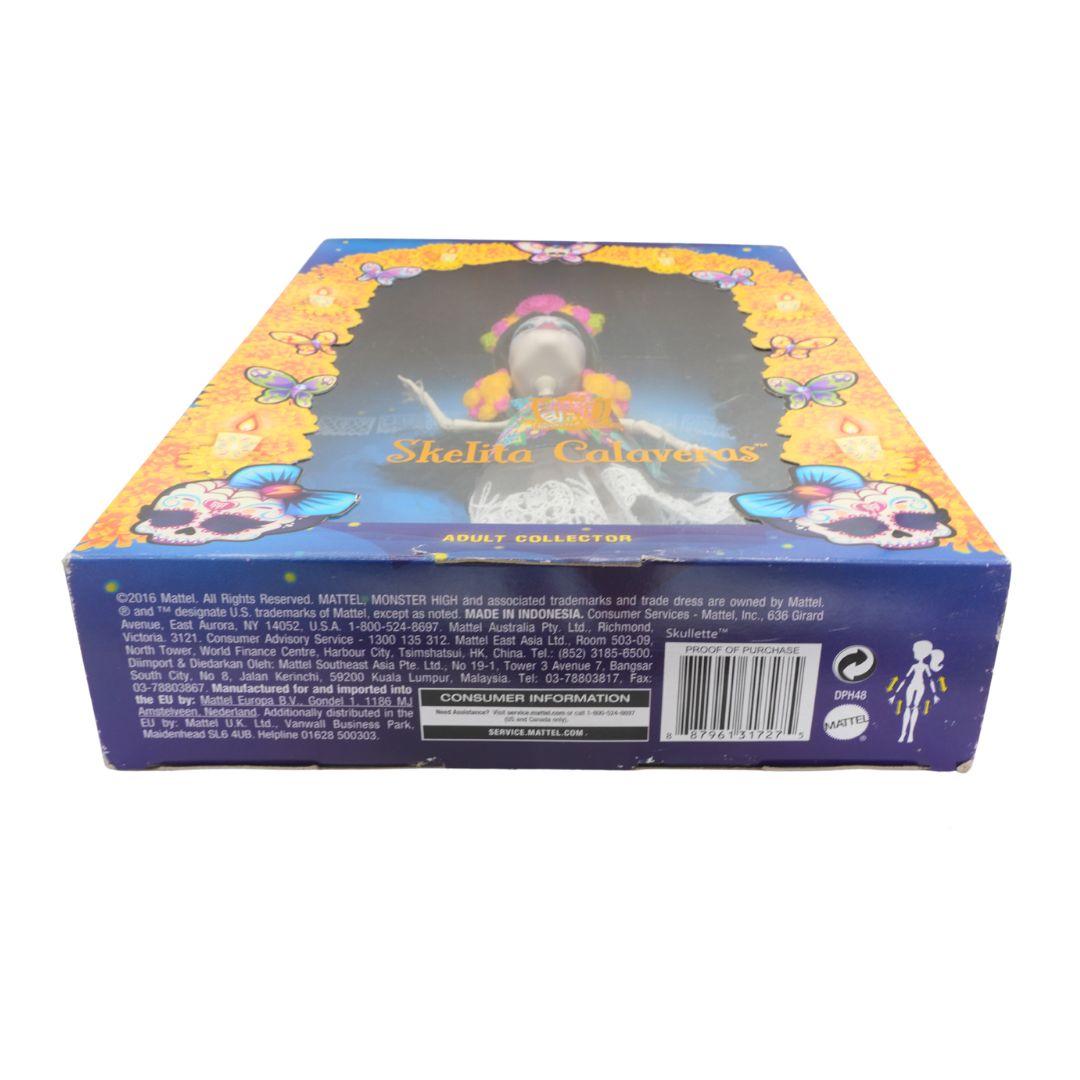 Box of Skelita Calaveras with colorful design and text on a white background