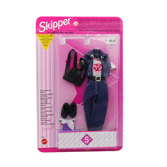 Packaged doll clothing set with pink Skipper label on a white background
