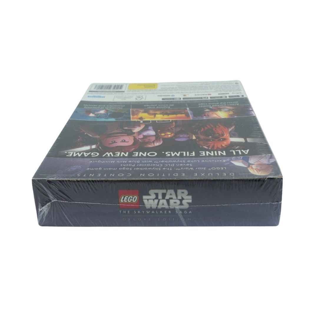 LEGO Star Wars The Skywalker Saga Deluxe Edition box set, sealed in clear plastic shrink wrap, shown on a plain white background.