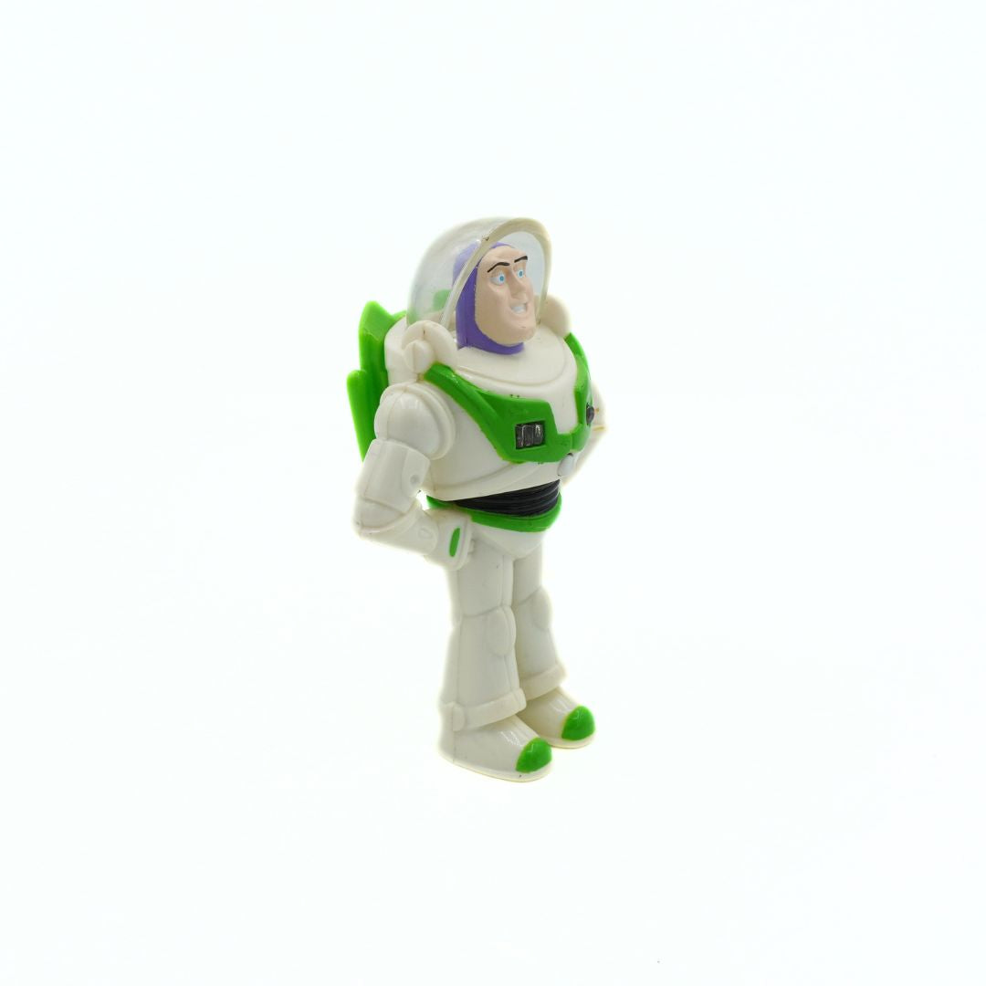 Toy figure of Buzz Lightyear on a white background