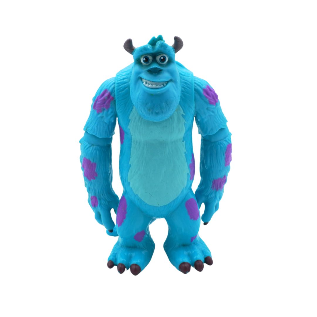 Blue animated character with purple spots on a white background