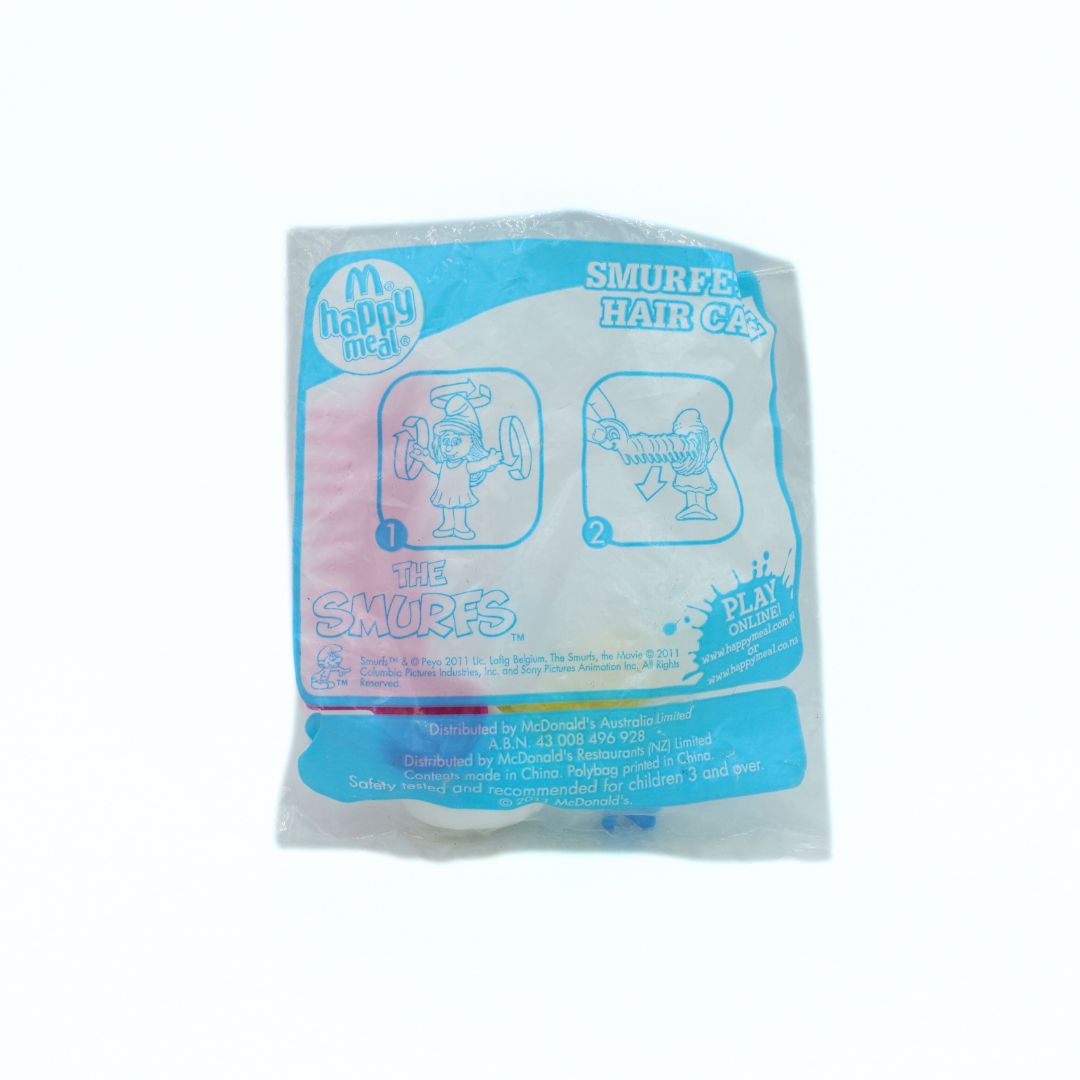 McDonald's Happy Meal Smurfs hair care package on a white background
