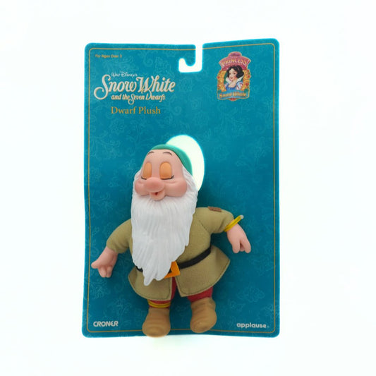 Plush toy of a dwarf from Snow White and the Seven Dwarfs on a blue packaging background