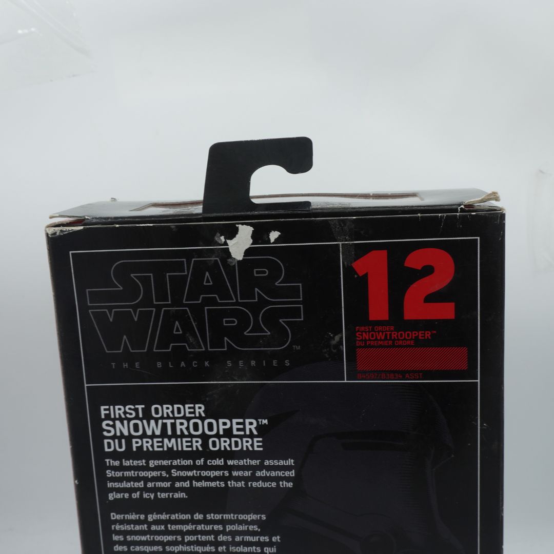 Star Wars First Order Snowtrooper packaging with black and red design on a white background