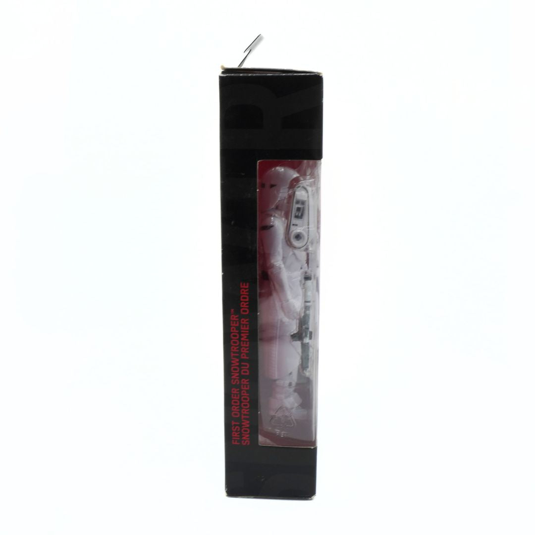 Black box with red text on a white background