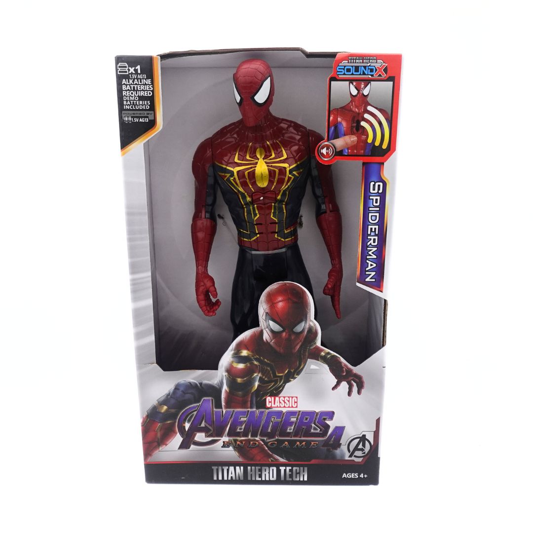 Front on photo of the Avengers End Game 4 Titan Hero Tech Spiderman figure