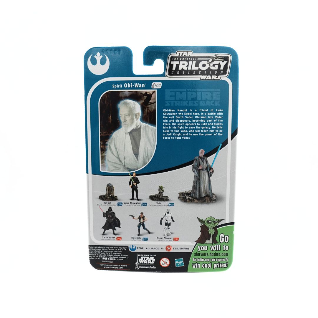 Photo of the back of the 2004 Star Wars Spirit Obi-Wan Original Trilogy Collection cardback showing the other figures in the collection