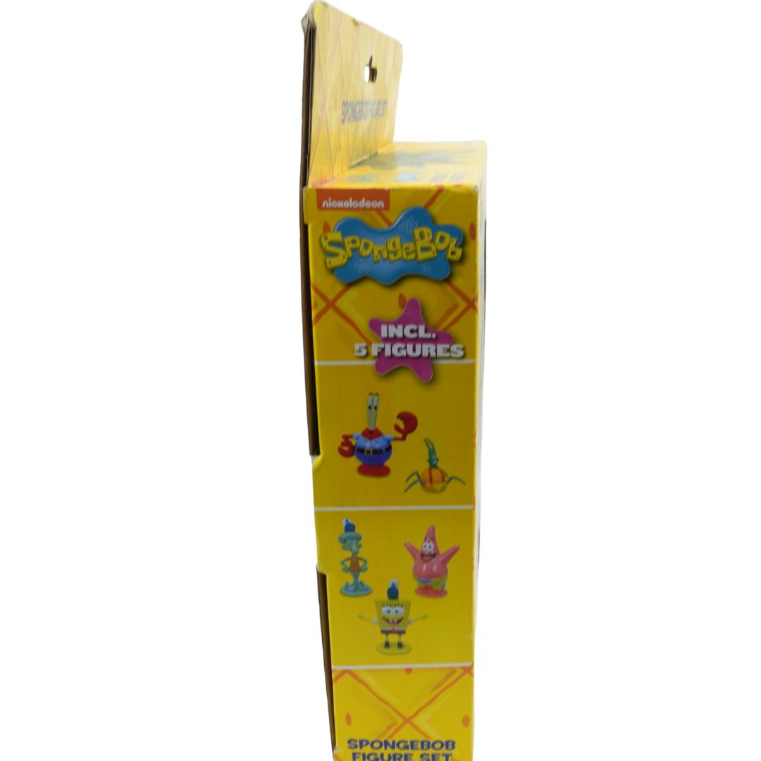 SpongeBob SquarePants toy figure set packaging with cartoon characters on a white background