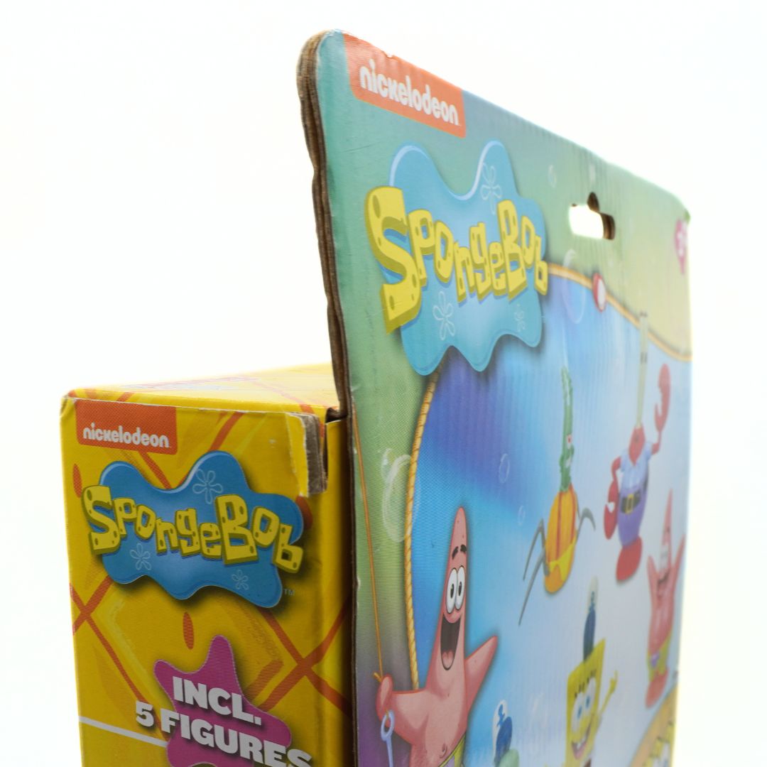 SpongeBob SquarePants toy packaging with characters and branding on a white background