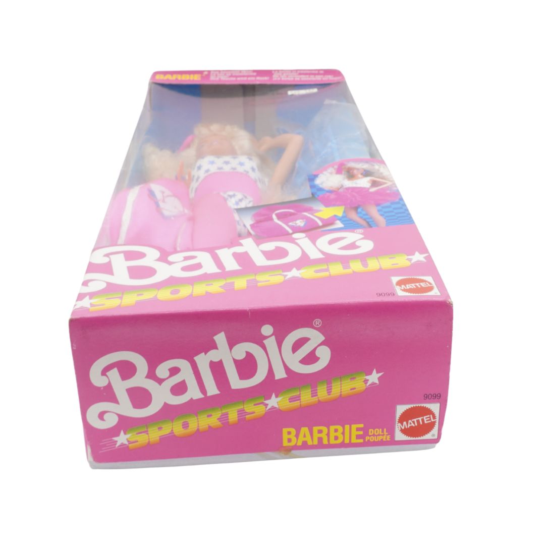 Barbie Sports Club packaging with a doll peeking out, on a white background