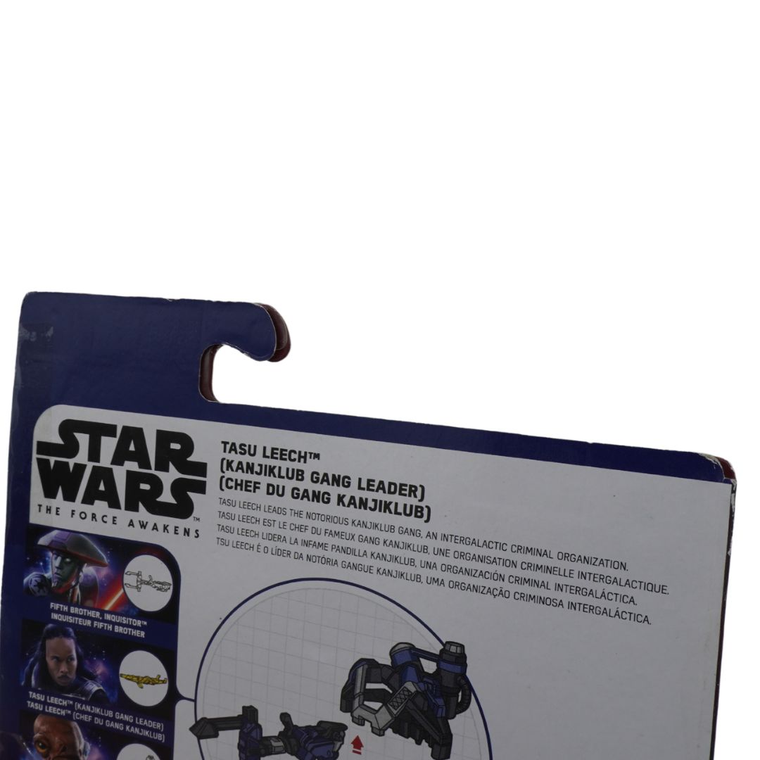 Star Wars action figure packaging with character details on a white background