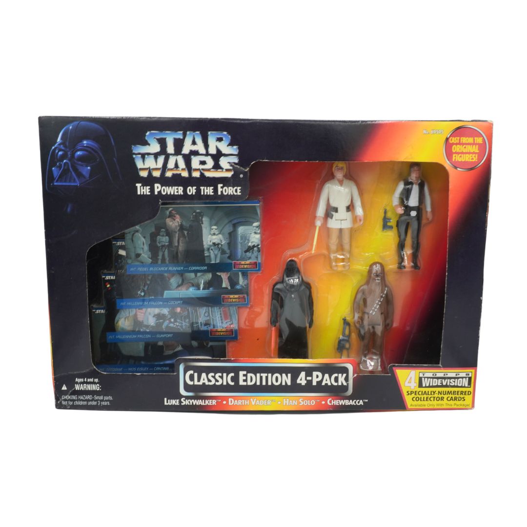 Star Wars action figure 4-pack packaging with characters and Darth Vader logo.