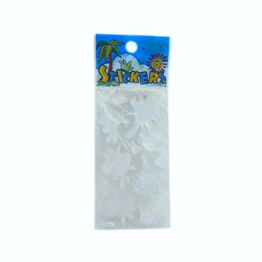 Pack of stickers with a palm tree design on a blue background