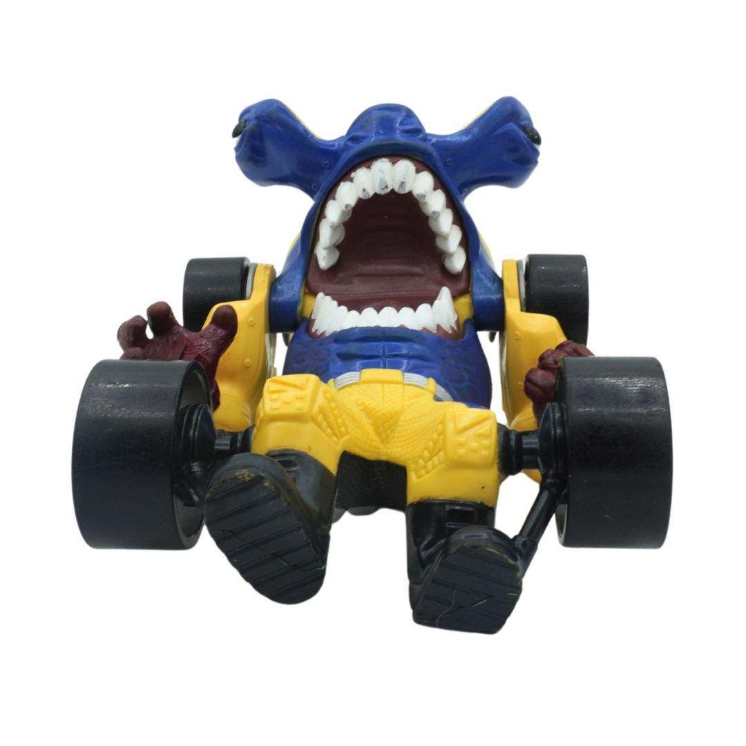 Toy car with a shark-like design on a white background