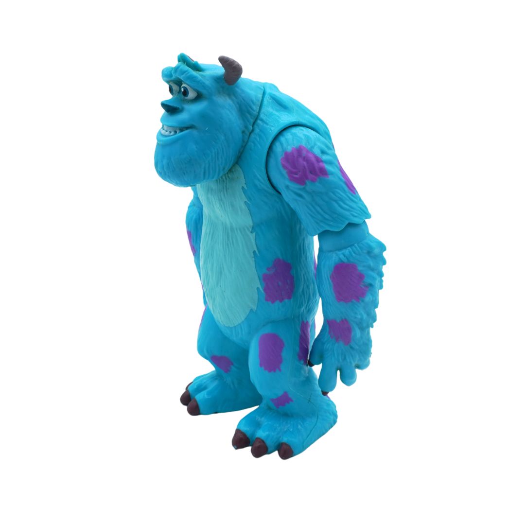 Blue animated character with purple spots on a white background