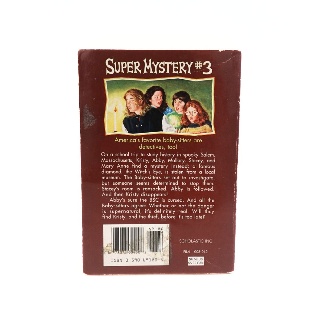 Back cover of the Super Mystery #3 Babysitters club book, first edition with the ISBN 0590691805