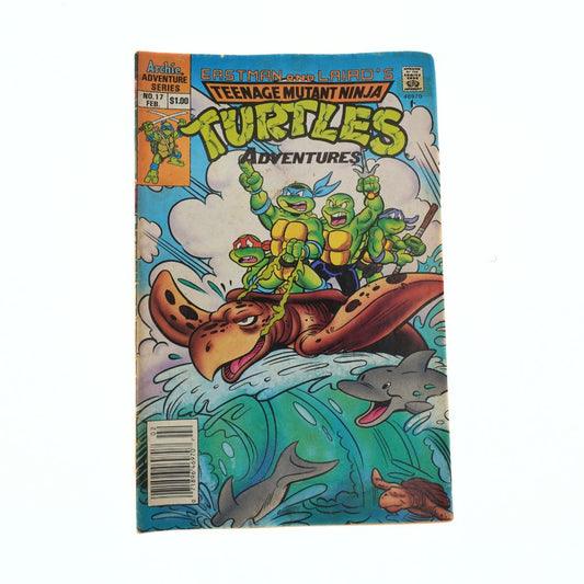 Front page of a vintage 80s Teenage Mutant Ninja Turtles comic depicting an ocean scene