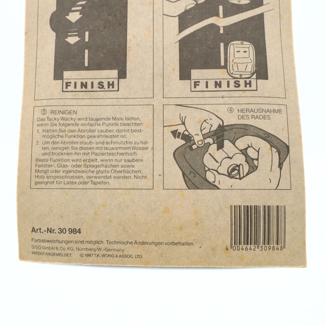 Back of a product packaging with illustrations and text on a brown paper background
