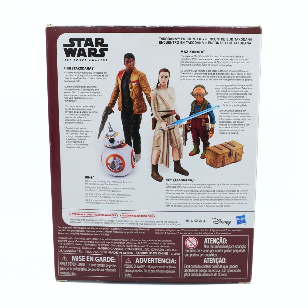 Back of a Star Wars action figure packaging with characters and text.