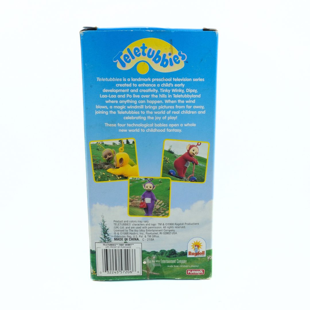 Back of a 'Teletubbies' toy packaging with branding and product details.