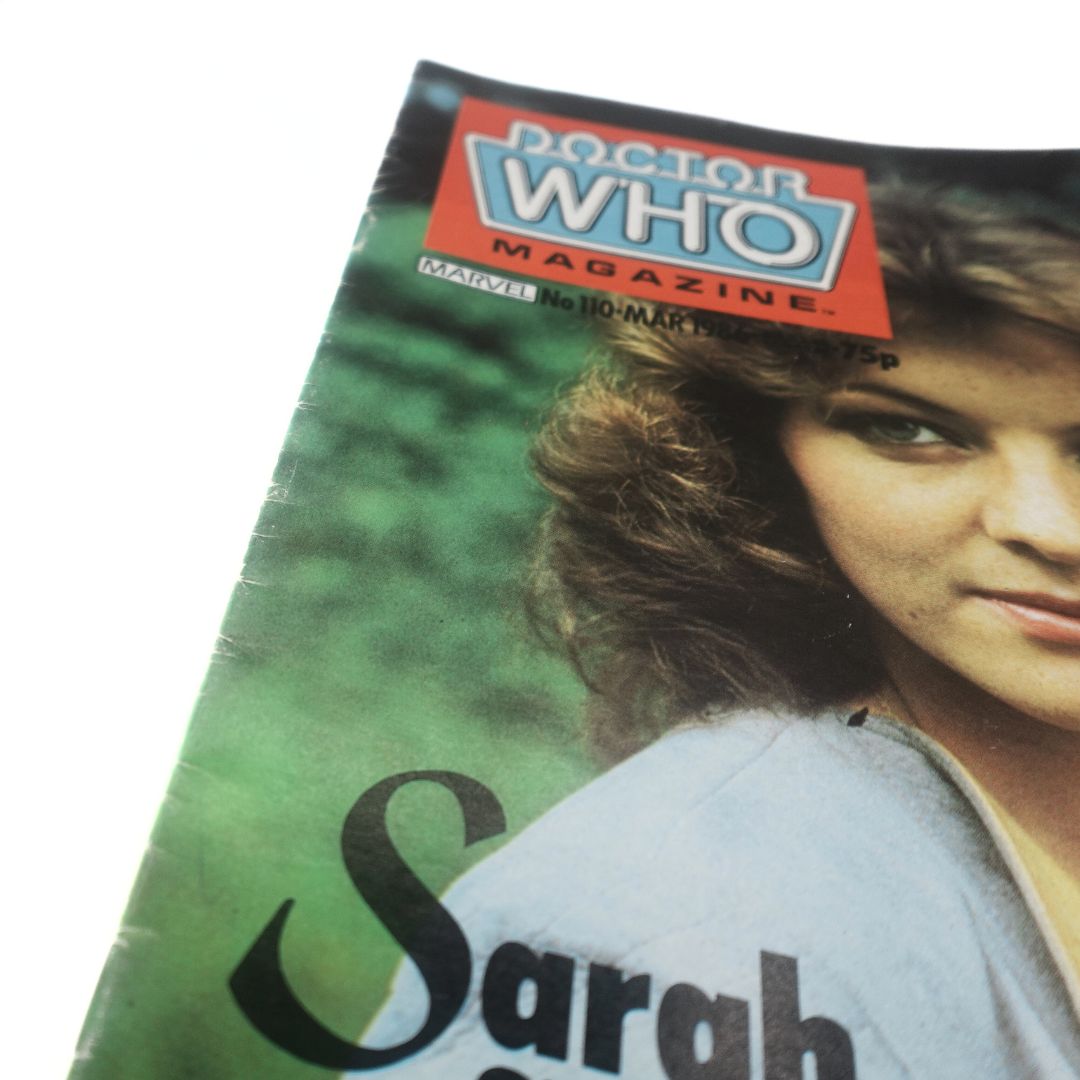 Top corner of the Doctor Who Magazine 110 showing some wear to the spine
