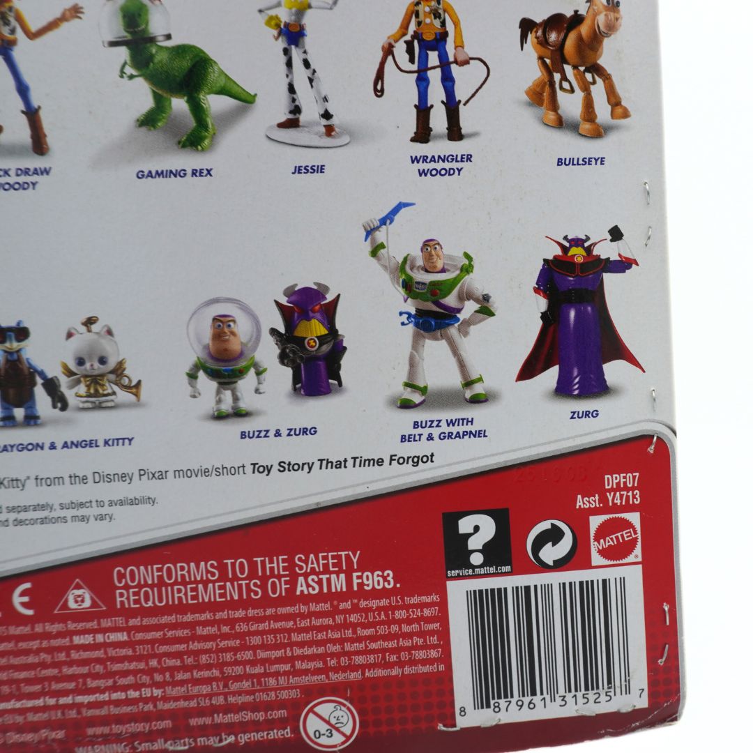 Back view of a toy box with Toy Story characters and branding.