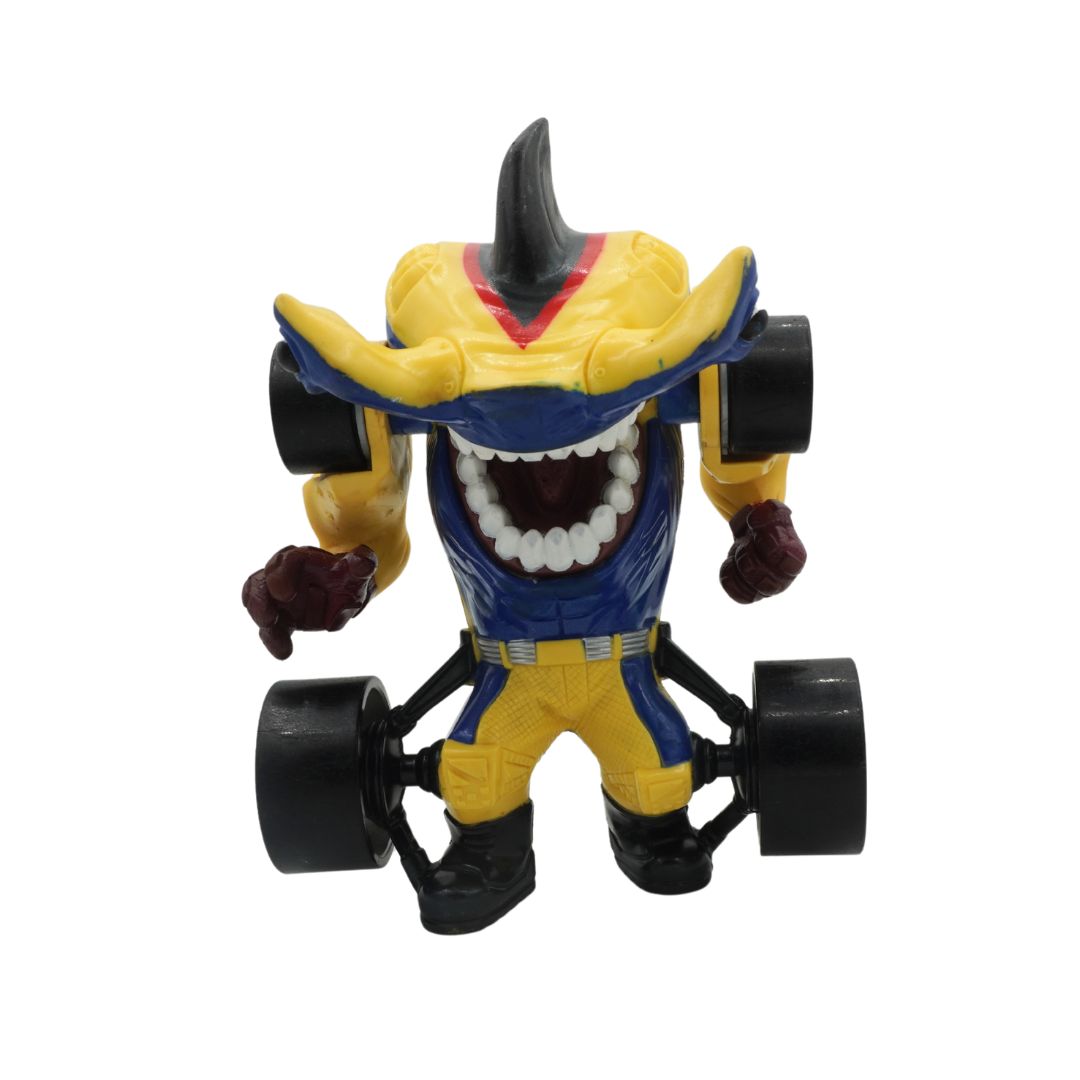 Toy figure with a yellow and blue design on a white background