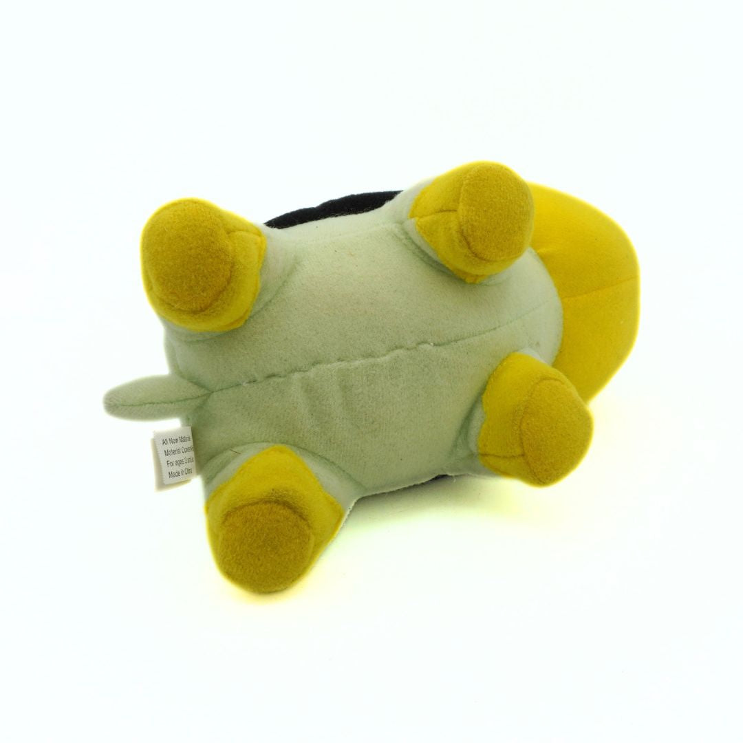 Plush toy with yellow accents on a white background