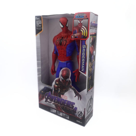 A picture of an Avengers Endgame Spiderman figure in a red and blue costume
