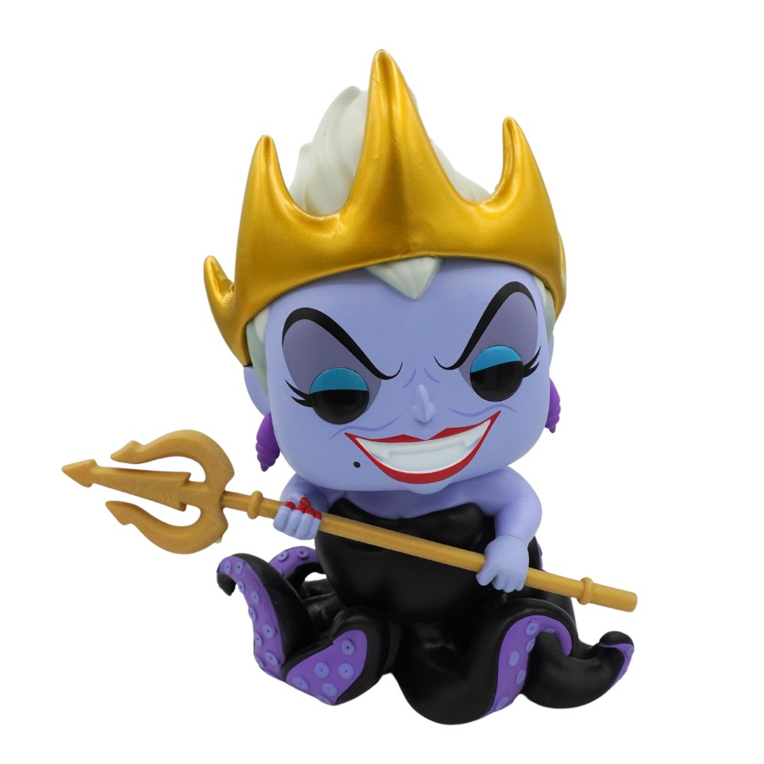 Jumbo sized purple Ursula figurine from the Little Mermaid with a gold crown and black dress