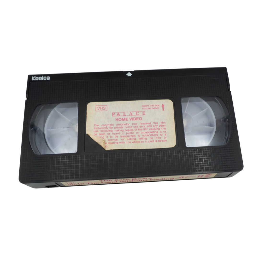 Vintage VHS tape with a label on a white background