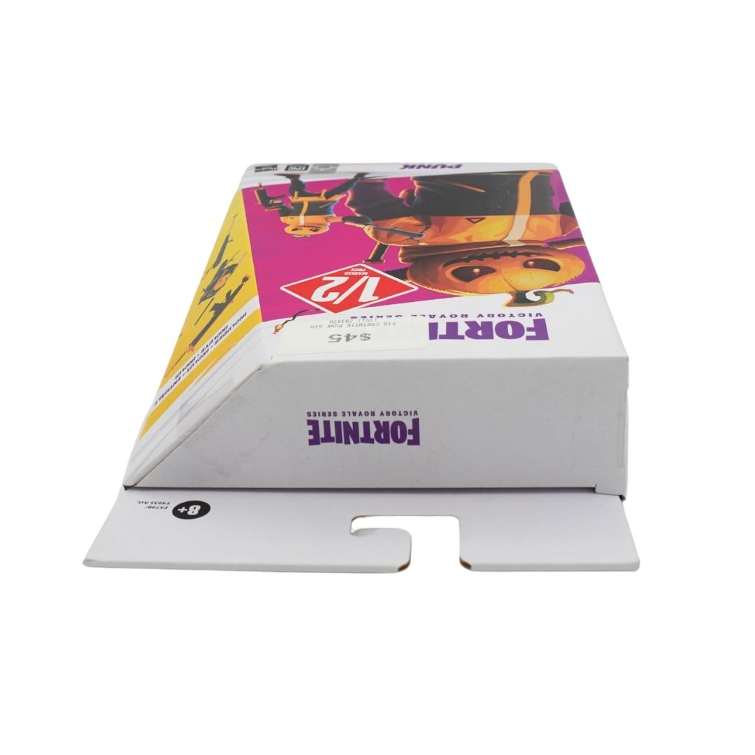 Fortnite Victory Royale toy box with a hanger tab, featuring character artwork on a white background.