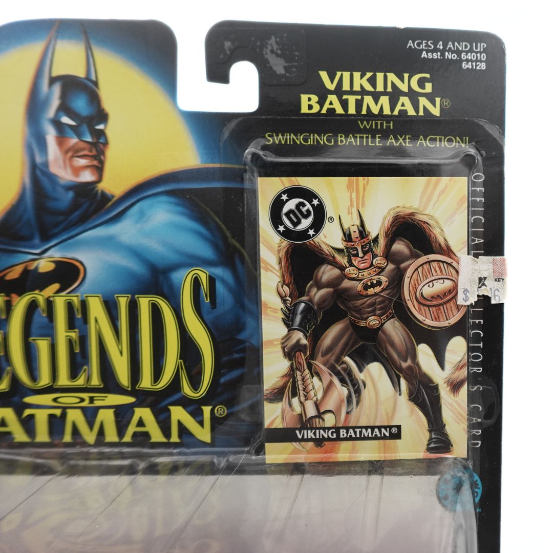 Closeup of the Official Collectors Card on the Legends of Batman Viking Batman toy packaging