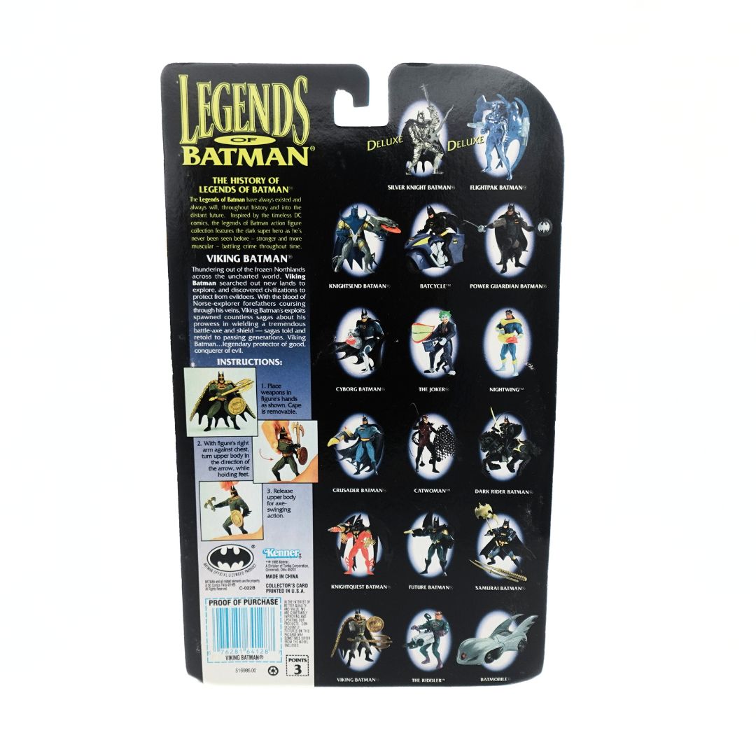 Photo of the back of the Viking Batman figure describing Viking Batman and showing the other figures in the collection