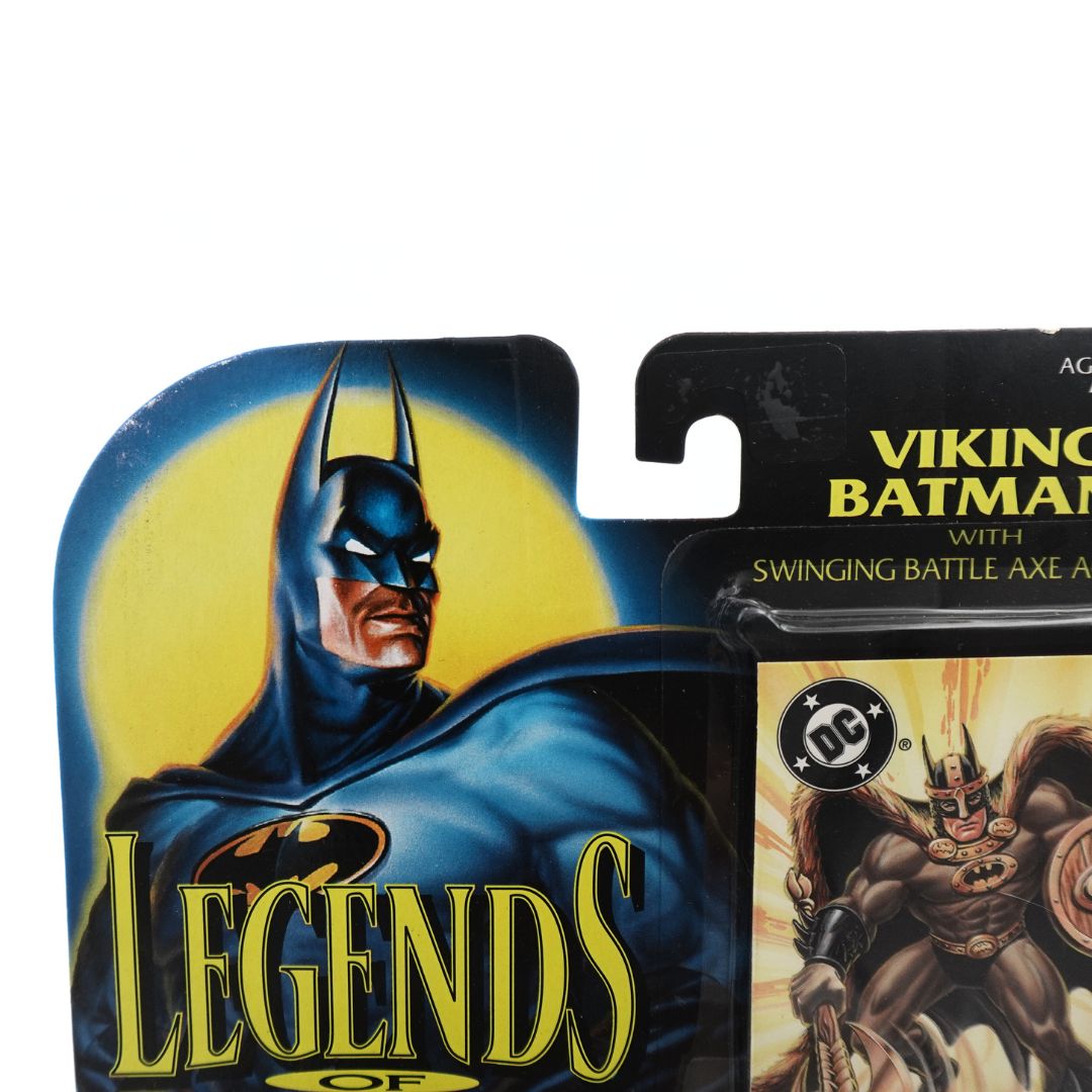 Close up of the corner and swingtag on the Legends of Batman Viking Batman cardback