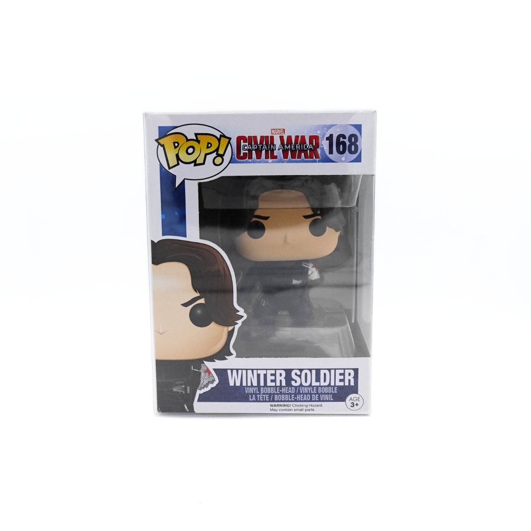 Front on photo of the Captain America Civil War Winter Soldier Funko Pop