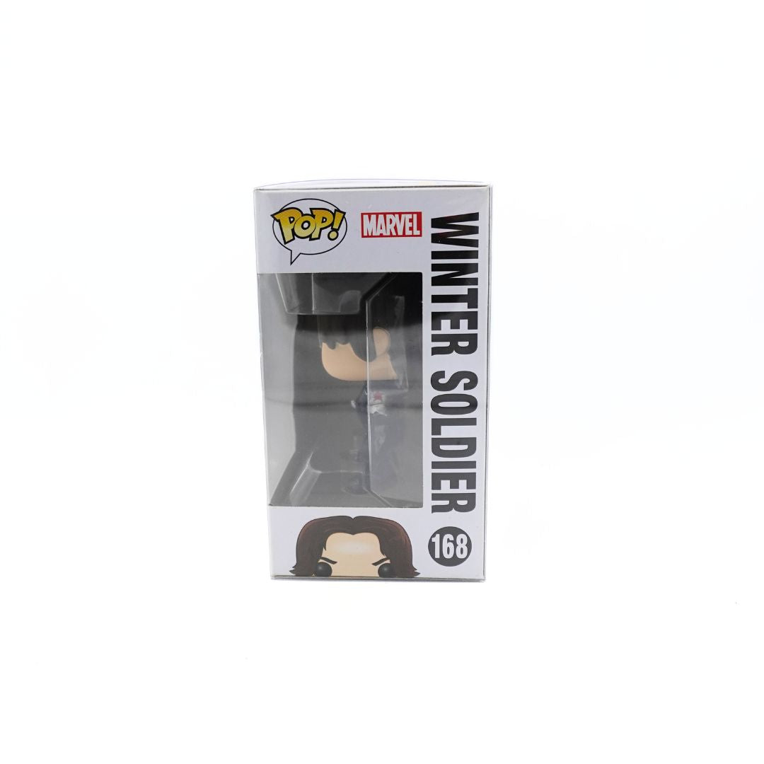 Side on image of the Winter Soldier 168 Funko Pop in its original packaging