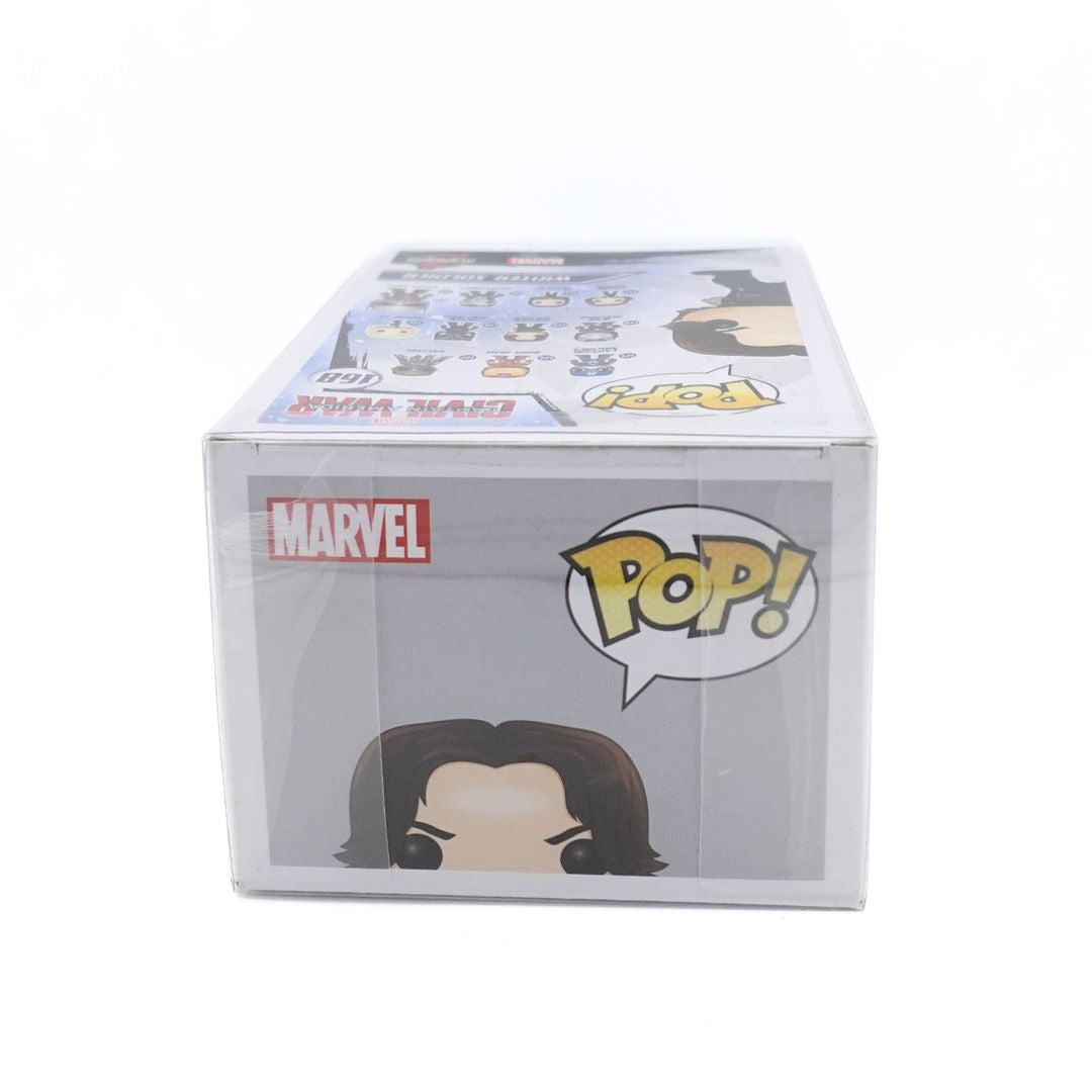 Top down photo of the Winter Soldier 168 Civil War Funko Pop packaging