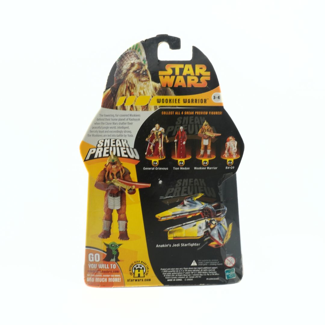 Star Wars action figure packaging with characters and vehicle on a white background