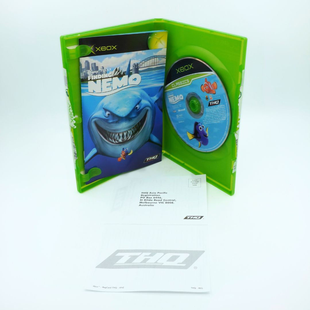 Xbox game disc and case for 'Finding Nemo' on a white background