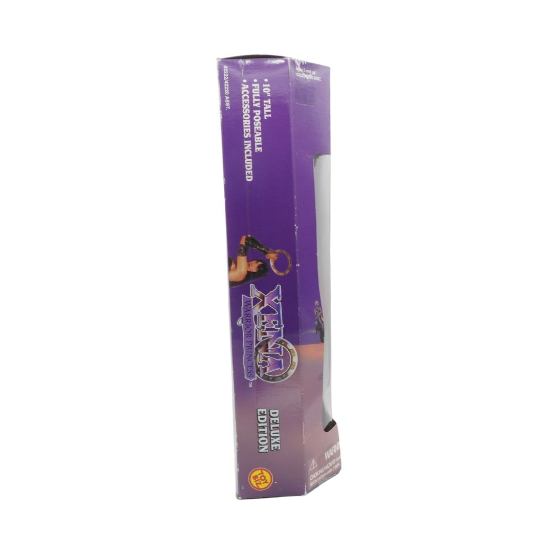 Purple toy packaging with character illustration on a white background