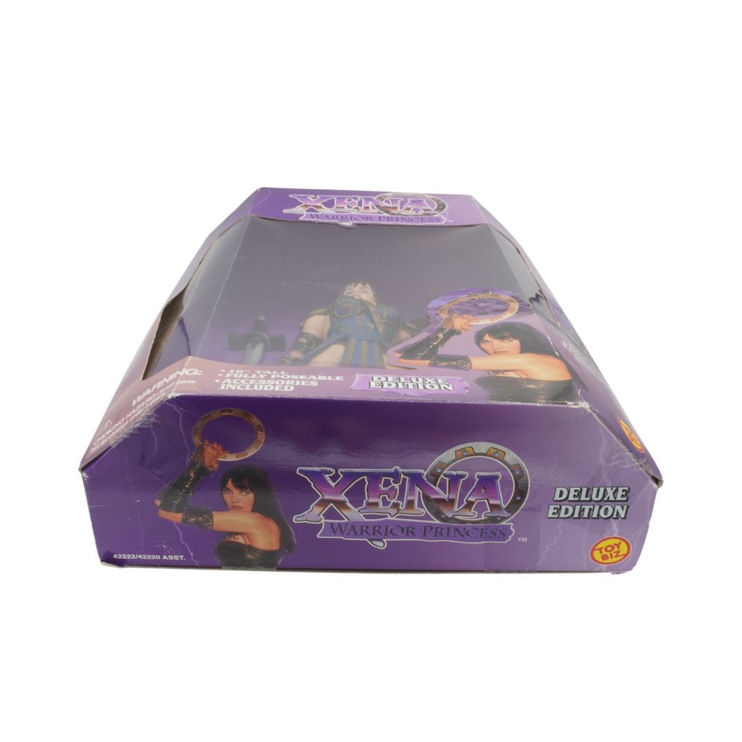 Purple packaging of Xena Warrior Princess toy set on a white background