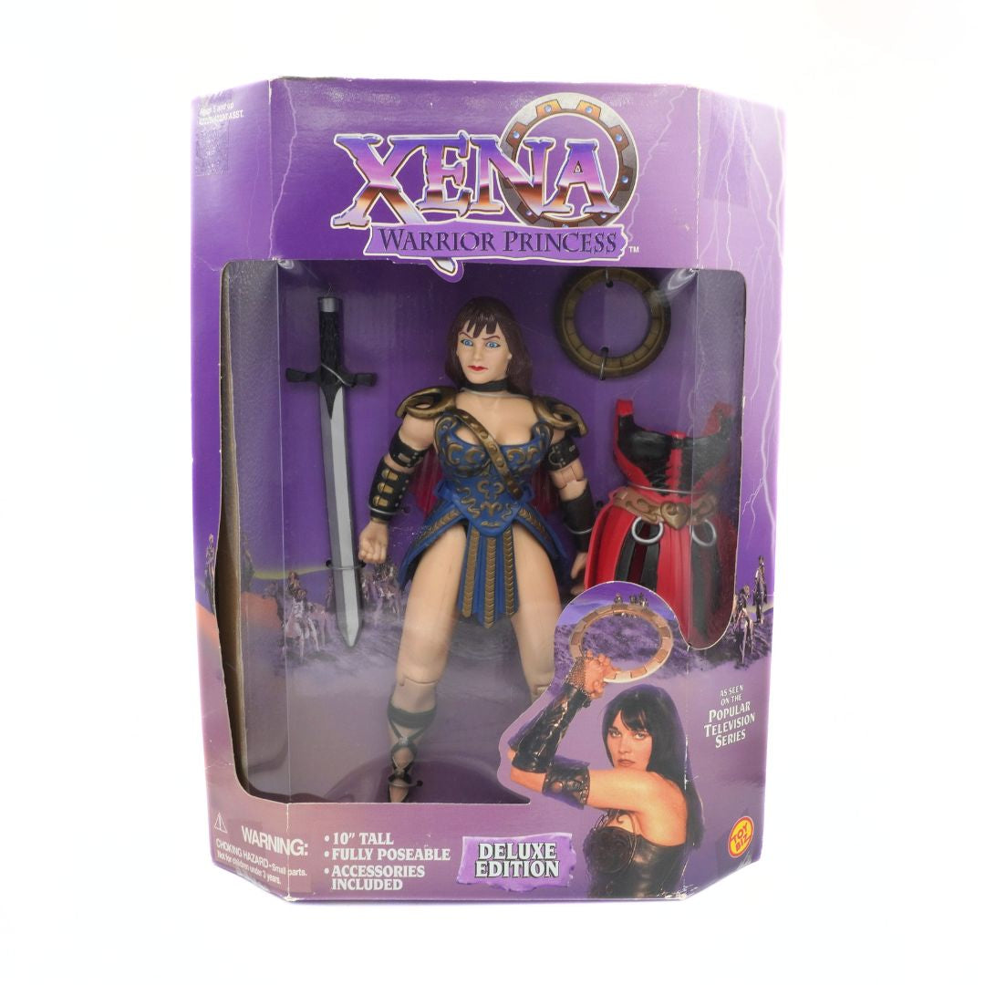 Xena Warrior Princess action figure in packaging with purple background