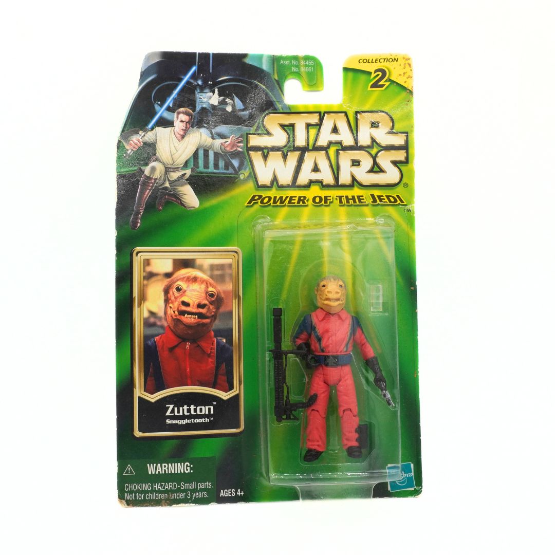 Star Wars action figure packaging featuring Zuttan from Power of the Jedi series.