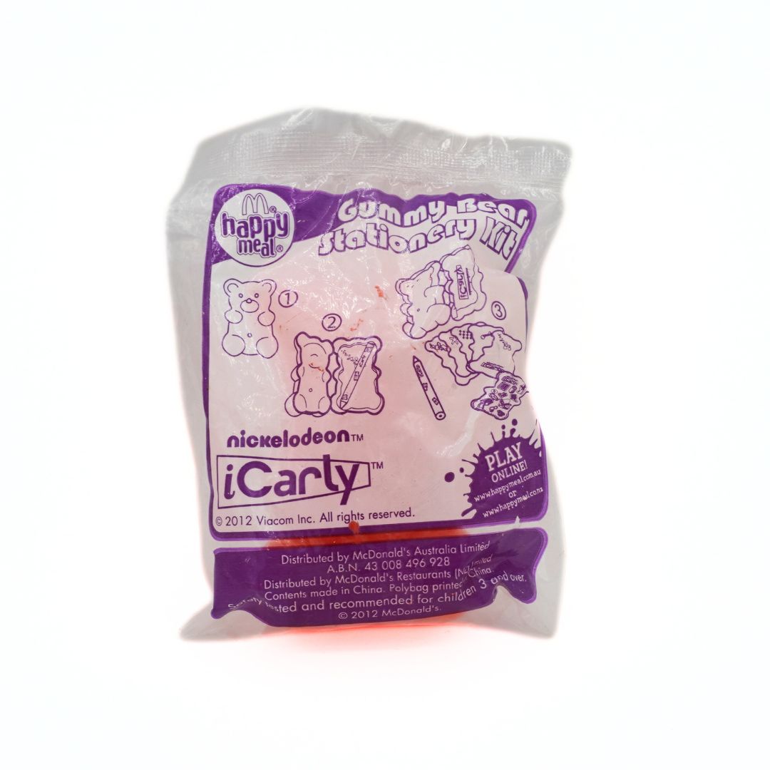 Gummy bear stationery kit packaging with iCarly branding on a white background