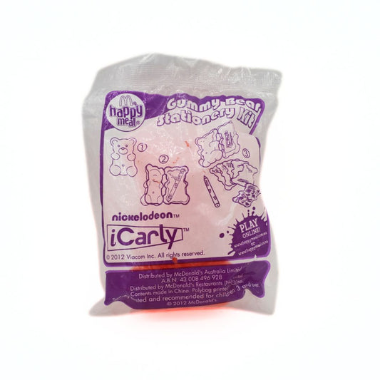 Gummy bear stationery kit packaging with iCarly branding on a white background
